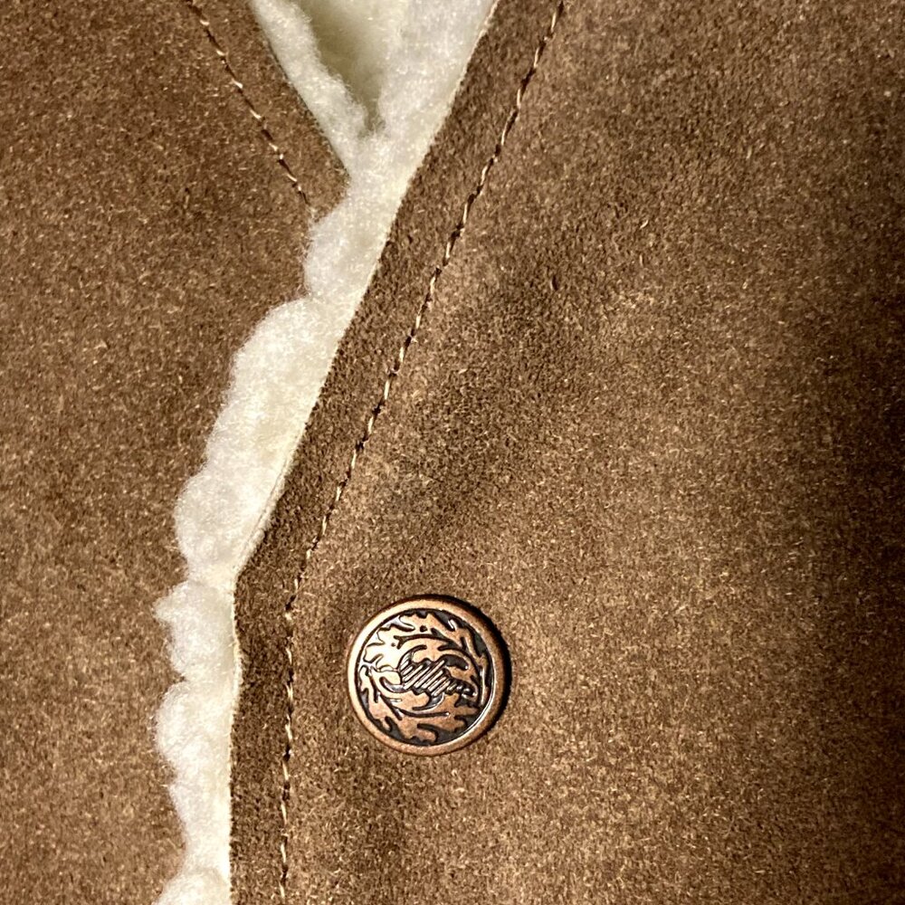 Mens Vintage STEER BRAND Suede Leather Sherpa Vest - Brown Size L Made in USA - Picture 8 of 16